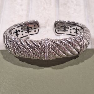 Judith Ripka 925 Sterling Cable Hinged Cuff Bracelet w/ CZ – 80.1g W/box
